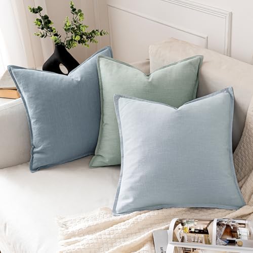 MIULEE Decorative Linen Pillow Covers 18x18 Inch Light Blue - Image 4