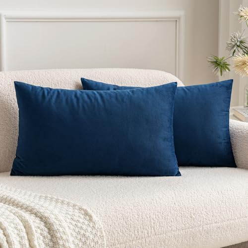 MIULEE 12x20 Inch Lumbar Velvet Throw Pillow Covers Dark Blue by MIULEE