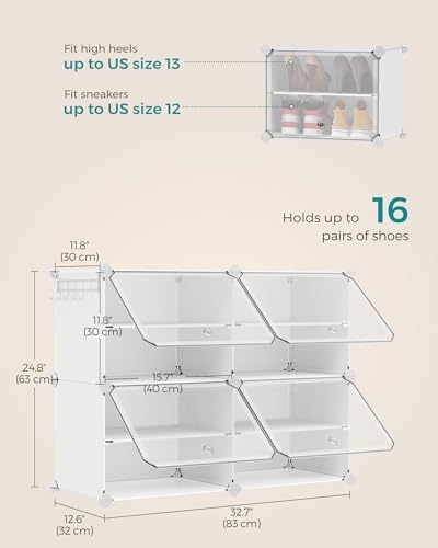SONGMICS Shoe Rack, 4-Tier with Doors, 16-Pair Storage Cabinet - Image 3