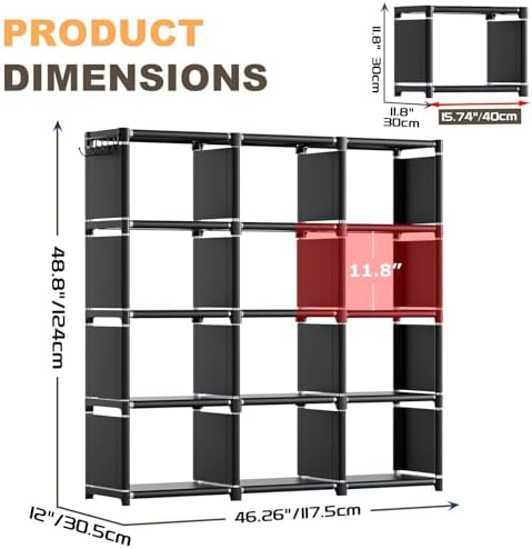 Mavivegue Book Shelf, 12 Cube Storage Organizer, DIY Bookcase, Metal Bookshelf,Tall Book case for Bedroom, Living Room,Office,Closet, Black Cubicle Rack - Image 3
