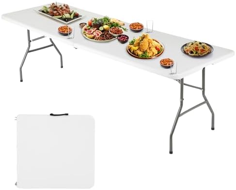 FDW | 6FT Folding Table | White | Portable Plastic Table by FDW