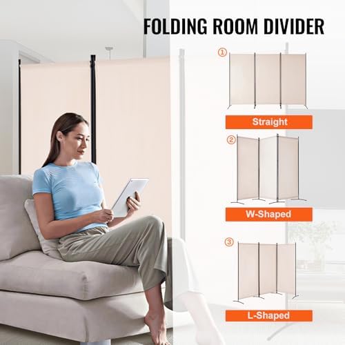 VEVOR Room Divider, 3 Panel Room Divider, Folding Privacy Screen and Portable Partition Divider for Room Separation, Freestanding Room Partitions for Office, Bedroom, Study, Beige - Image 5