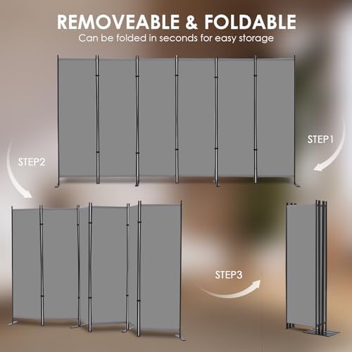 RANTILA 6 Panel Room Divider, 6 FT Folding Privacy Screen with Wide Feet, Freestanding Partition for Room Separation, Portable Room Divider Panel, 133" W x 71" H, Grey - Image 4