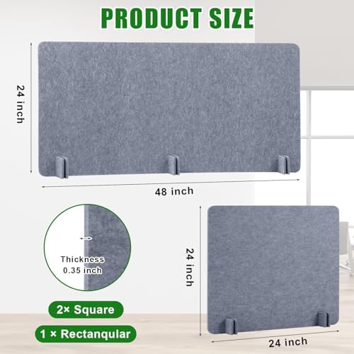 Buryeah 3 Pcs Desk Divider Desk Partition 23.6 x 47.2, 23.6 x 23.6 Stand up Freestanding Cubicle Privacy Panel Reducing Noise Visual Distraction Divider for Office Home School(Gray) - Image 2
