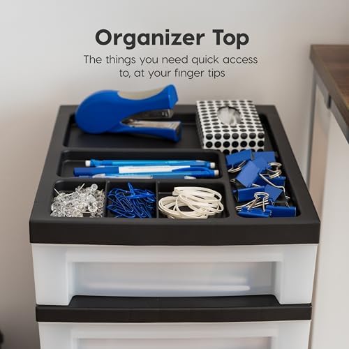 IRIS USA 4-Drawer Rolling Storage Cart with Organizer Top, Black/Pearl - Image 5