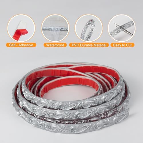0.8" x 49.2FT Silver Peel and Stick Crown Molding Trim (3 Pack) - Flexible Molding for Multi-Room Wall and Mirror Accents - Image 3