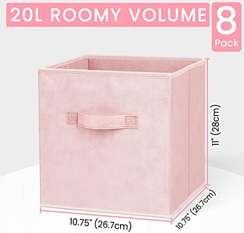 Criusia Storage Cubes - 11 Inch Heavy Duty Fabric Storage Bins for Shelves Closet, Cube Organizer - 8 Pack Collapsible Cube Storage Bins Baskets for Organizing Clothes Blankets Toys (Pink) - Image 2