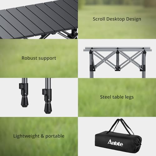Anbte 2ft Small Roll Up Camping Table, Aluminum Portable, 25” X 16”, Black - Image 6