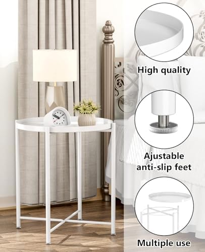 EKNITEY End Table,Folding Metal Side Table Waterproof Small Coffee Table Sofa Side Table with Removable Tray for Living Room Bedroom Balcony and Office - Image 4