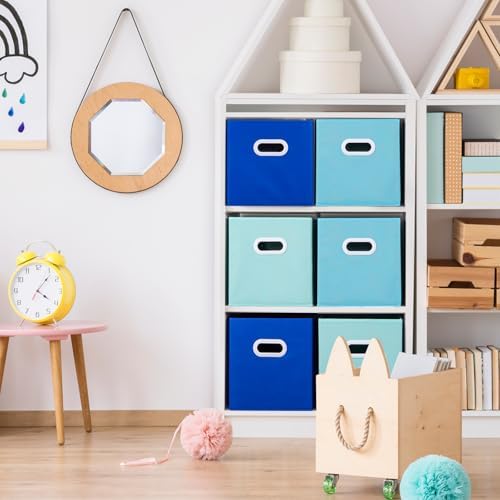 Stero Fabric Storage Cubes Bins, 11 inch Fun Colored Foldable Storage Baskets with Dual Plastic Handle for Home, Kids Room, Closet and Toys Organization, Multi Colored, Set of 6 - Image 5