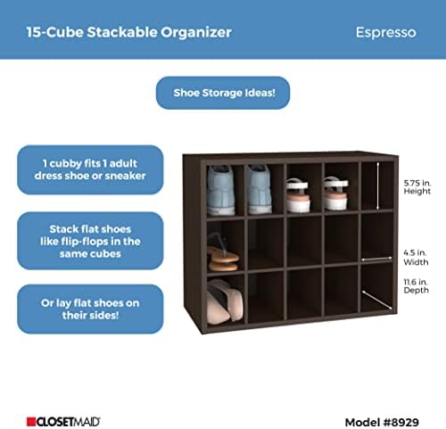 ClosetMaid 15 Cube Stackable Storage Organizer for Shoes, Bags, Crafts, Hobbies with Wood Shelves, for Closet, Entryway or Mudroom, Espresso - Image 2