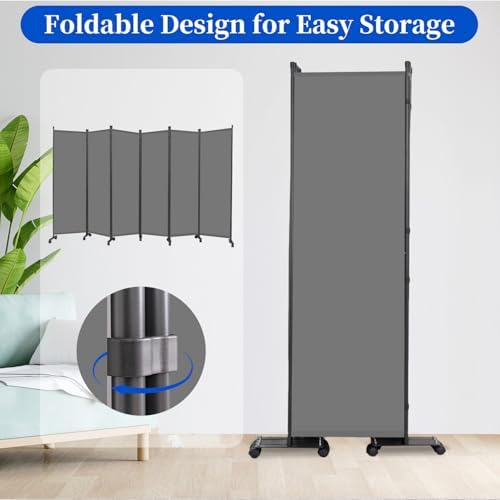 Room Divider 6FT 6 Panel Folding Room Partition with Lockable Wheels,Grey - Image 5