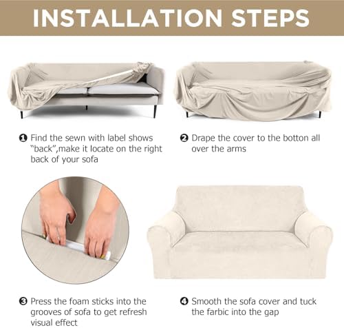 Peryiter 3 Pcs Couch and Loveseat Sofa Covers,Beige,Velvet - Image 5