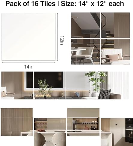 16 Pack 14x12 Inch Shatterproof Acrylic Mirror Tiles for Wall – Self-Adhesive, Unbreakable Mirror for Kids, Toddler, Bedroom, Bathroom & Home Gym, Safe & Durable Wall Mirrors - Image 5