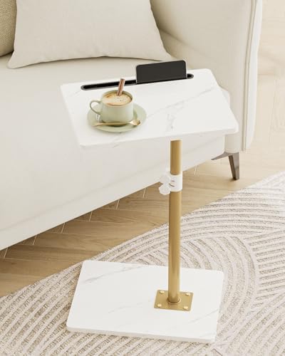 Masupu Sofa Arm Tray Table - 360° Swivel Height Adjustable End Table, Small Snack Side Table for Couch, C Shaped Table for Bed, Chair or TV Tray Table(Marble White and Gold) by Masupu