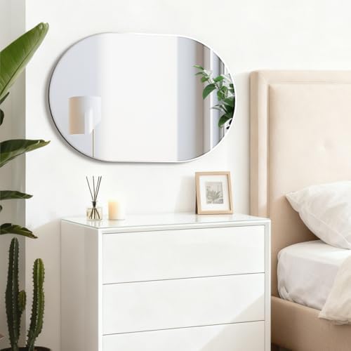 Oval Bathroom Mirror Capsule Wall Vanity Mirror, 24"x36" Pill Mirrors Wall Mounted Mirror, Large Modern Mirror with Silver Metal Frame, Decor for Entryway, Bedroom, Living Room - Image 6