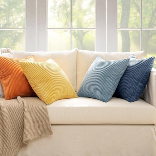 MIULEE Soft Corduroy Decorative Throw Pillow Covers Blue-Orange 20x20 - Image 2