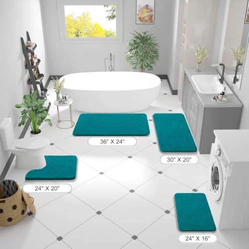 OLANLY Bathroom Runner Rugs 44x24, Soft Absorbent Chenille Bath Rugs, Rubber Backing Quick Dry, Machine Washable Long Bath Mats for Bathroom Floor, Tub and Shower, Home Decor Accessories, Deep Lake - Image 2
