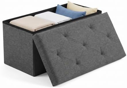 OLIXIS 30 Inch Folding Storage Ottoman Bench, Gray Ottoman with Storage by OLIXIS