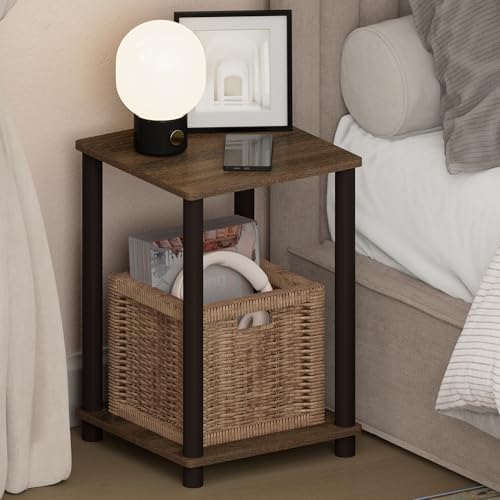 Furinno Turn-N-Tube Toolless 2-Tier Open Shelf Night Stand, Walnut by Furinno-FitsYourSpaceFitsYourBudget