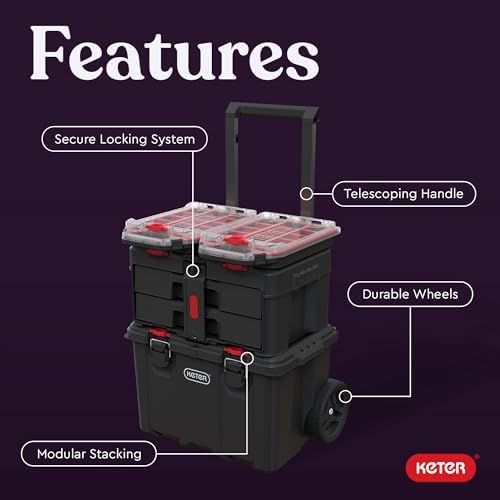 Keter Stack N Rolling Tool Box Modular Storage System 4 Piece - Image 3
