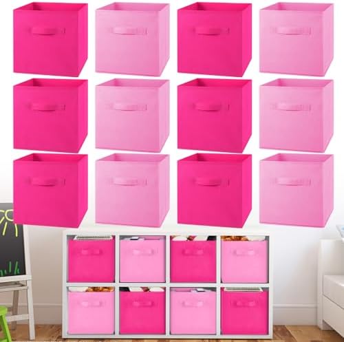 Yinder 12 Pcs Cube Storage Bin Pink 10.5''x10.5''x11'' Storage Cubes by Yinder