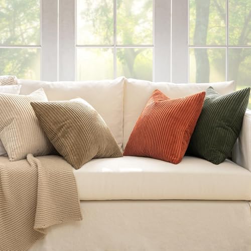 MIULEE Fall Corduroy Decorative Throw Pillow Covers Rust-Olive Green 24x24 - Image 5