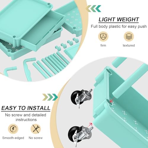 Goovilla 3 Tier Rolling Utility Cart Organizer with Removable Drawer, Blue - Image 3