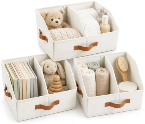 HOMELUX THEORY Closet Organizers Storage, Small Collapsible Bin 3pc, Ivory by HomeluxTheory