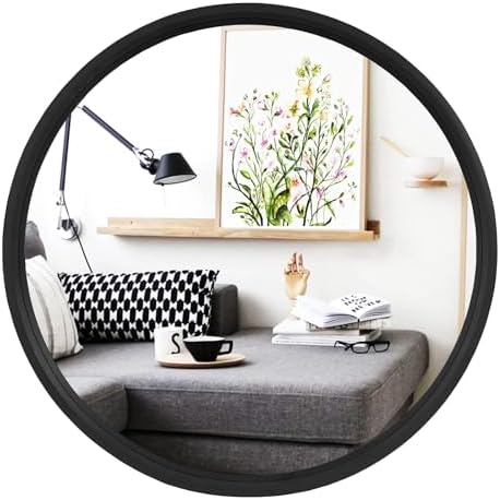 WallBeyond Black Round Mirror Wood Framed 28 inch Circle Wall Mirror for Bathroom Round Wall Mirror for Wall Decor, Vanity, Entryway Living Room by WallBeyond