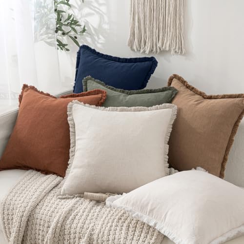MIULEE Boho Linen Fringe Decorative Throw Pillow Covers Dark Navy 18x18 - Image 5