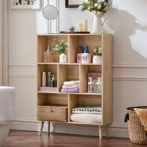 LEYAOYAO Cube Bookshelf, Mid-Century Modern Book Shelf with Legs,Light Wood - Image 5