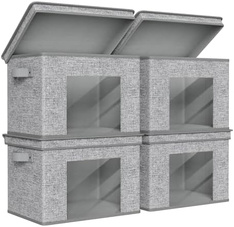 Univivi Fabric Foldable Storage Boxes Large Storage Bins with Lids [4-Pack] Collapsible Storage Cubes, Closet Organizers and Storage Cubes for Home, Bedroom, Closet (Grey, 17“ x 12” x 12") by Univivi