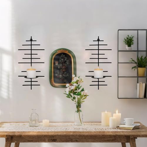 AIM & GGKK Wall Candle Sconce Set of 2,Black Wall Mounted Candle Holder for Home,Living Room, Dining Room,Rustic Farmhouse Boho Decoration - Image 5