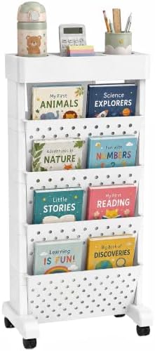 BYFU 5-Tier Movable Bookshelf Cart, 26.0" H, White by BYFU-livingasimplelife