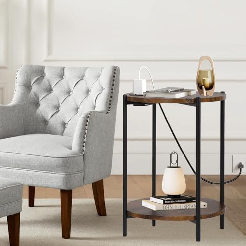 Gawicpy 2 Tier Round Side Table, Folding End Tables Coffee Table Simplistic Sofa Table Waterproof Removable Tray Table Indoor Outdoor Accent Table for Living Room Bedroom (Brown, 1pcs) - Image 7