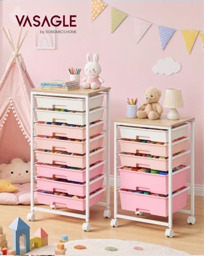 VASAGLE Rolling Cart with Drawers,5 Drawers Storage Cart, Pink - Image 2