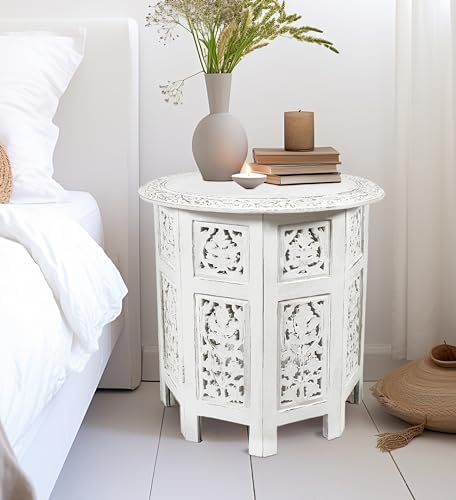 COTTON CRAFT Solid Wood End Table - Hand Carved Folding Accent Side Table - Image 2