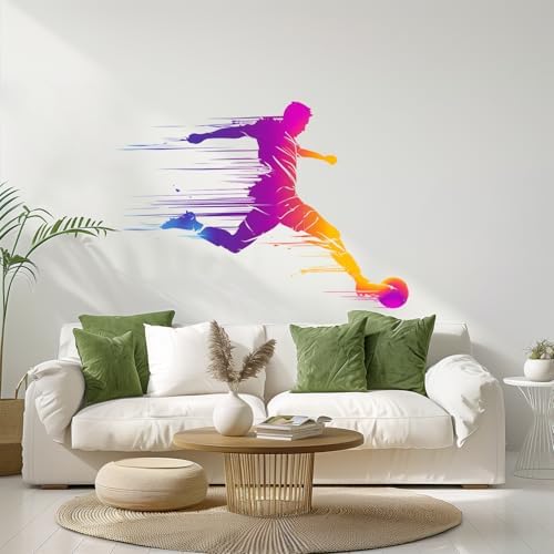 ANNA QUEEN Soccer Player Wall Decals Peel and Stick, Football Kick Silhouette Wall Stickers, Sports Wall Decor Removable Vinyl Wall Art for Boys Bedroom Game Room by ANNAQUEEN