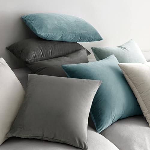 MIULEE Velvet Throw Pillow Covers 22x22 Inch Pack of 2 Greyish White - Image 4