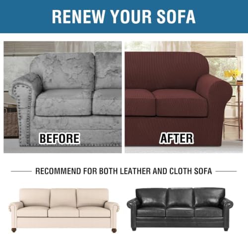 H.VERSAILTEX 4 Piece Stretch Sofa Covers for 3 Cushion Couch Covers for Living Room Furniture Slipcovers (Base Cover Plus 3 Seat Cushion Covers) Thicker Jacquard Fabric (Large Sofa, Burnt Brick) - Image 7