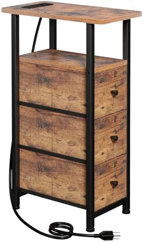LOAKEKEL Narrow End Table with Charging Station, Small Nightstand by LOAKEKEL