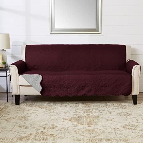 Great Bay Home Reversible Sofa Cover - Washable Slipcover Furniture Protector with Elastic Straps - Perfect for Kids & Pets - Quilted & Stitched Detail (Wine/Light Grey) by GreatBayHome