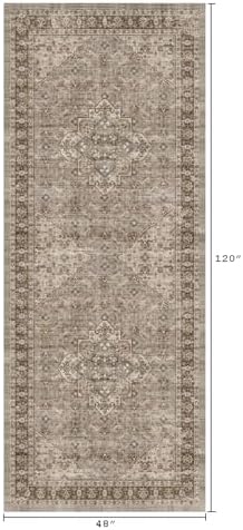 4x10 Hallway Runner Rugs, Washable Non-Slip Vintage Rugs Brown - Image 2