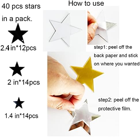 40Pcs Silver Stars Acrylic Mirror Wall Stickers with Adhesive Art Decal Satin Paper Baby Kids Bedroom Home DIY Decor Removable Stickers (Silver Stars) - Image 5