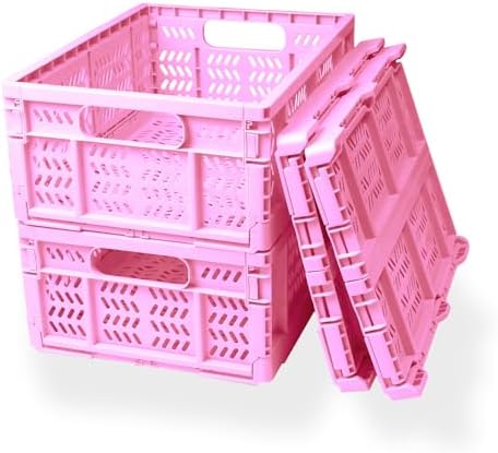 20L Folding Crate, 4Pack Plastic Storage Baskets Organizer for Home and Office,Collapsible Storage Crates for Home Office and Outdoor Organizer.(Pink) by HomeandOfficeStorage