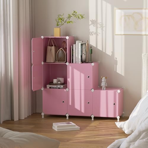 6Cube Storage Organizer Modular Stackable with Doors Pink - Image 6