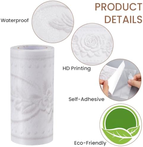 3D Wallpaper Border Floral White Wall Border Trim 197 x 4 Inch Elegant Rose Flower Pattern PVC Decorative Molding Peel and Stick Tiles Stickers for Bathroom Laundry Kitchen Home Decoration - Image 4