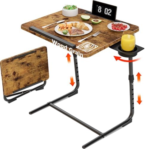 Folding TV Tray Adjustable Dinner - Trays for Eating On Couch Wooden Tables Mate Stand Foldable Desk with Cup Holder Portable by NUTIKAS