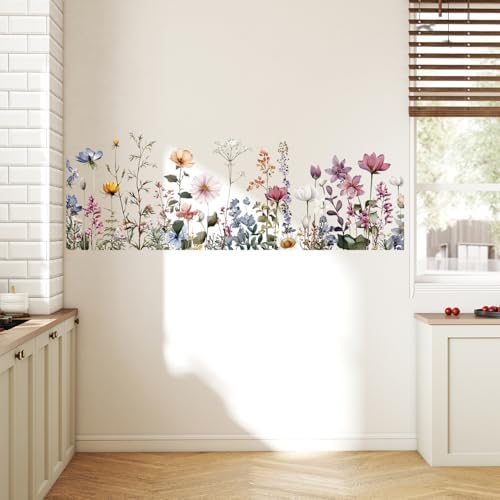 ANNA QUEEN Wildflower Garden Wall Decals Peel and Stick Floral Meadow Wall Stickers Removable Vinyl Botanical Flower Wall Decor for Living Room Bedroom Hallway Rustic Wall Art - Image 4